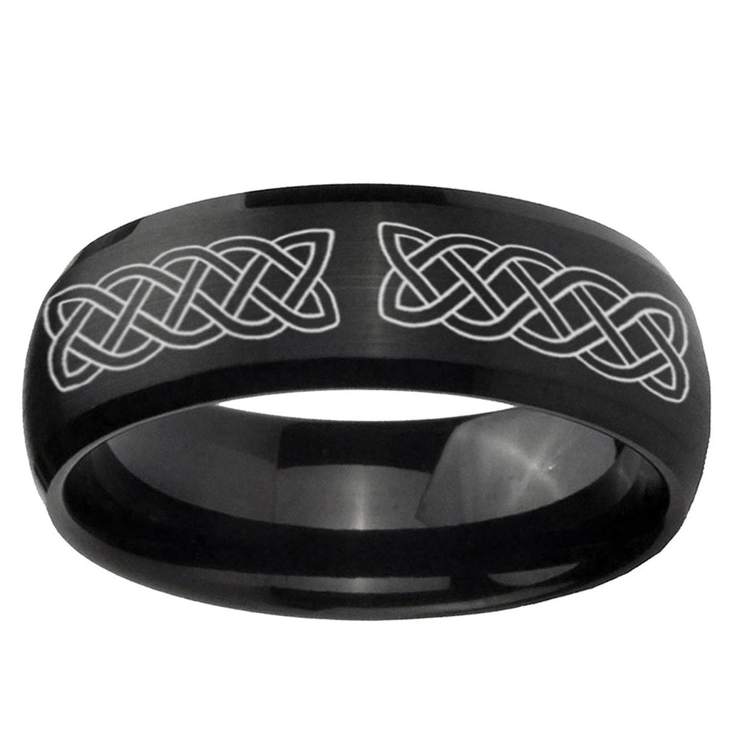 10mm Celtic Knot Dome Brush Black Tungsten Ring
