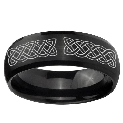 10mm Celtic Knot Dome Brush Black Tungsten Ring