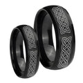 Celtic Knot Dome Brush Black Tungsten Promise Ring Set