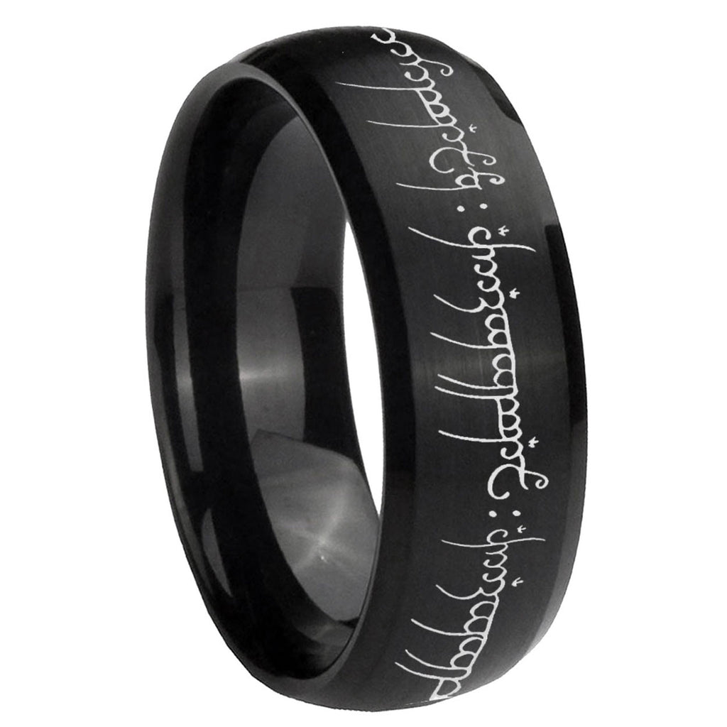 8MM Lord Of The Ring Dome Matte Black Mens Wedding Bands Silver