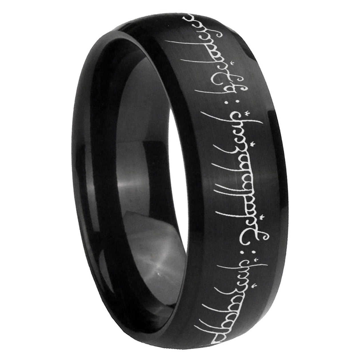 8MM Lord Of The Ring Dome Matte Black Mens Wedding Bands Silver