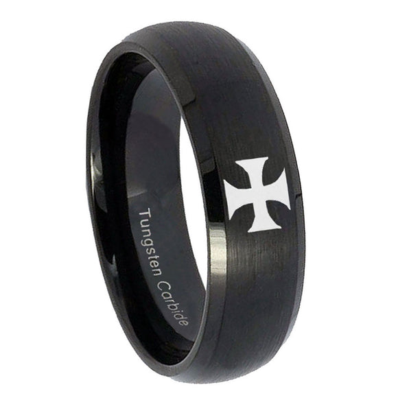 10mm-Maltese-Cross-Dome-Brush-Black-Tungsten-Carbide-Mens-Bands-Ring