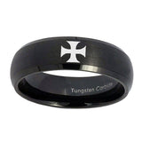 8mm-Maltese-Cross-Dome-Brush-Black-Tungsten-Carbide-Bands-Ring