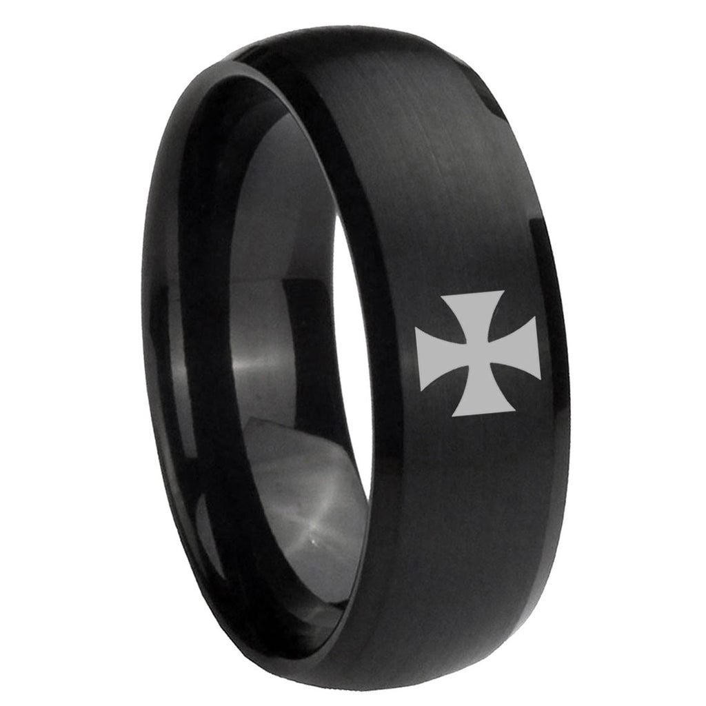 10mm Maltese Cross Dome Brush Black Tungsten Carbide Mens Bands Ring