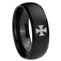 10mm Maltese Cross Dome Brush Black Tungsten Carbide Mens Bands Ring