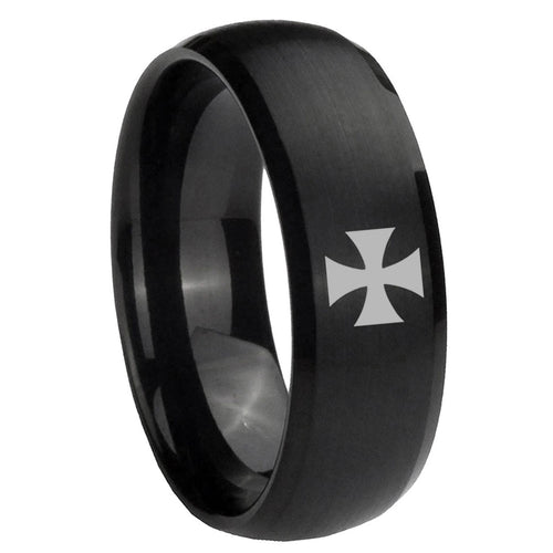 10mm Maltese Cross Dome Brush Black Tungsten Carbide Mens Bands Ring