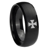 8mm Maltese Cross Dome Brush Black Tungsten Carbide Bands Ring