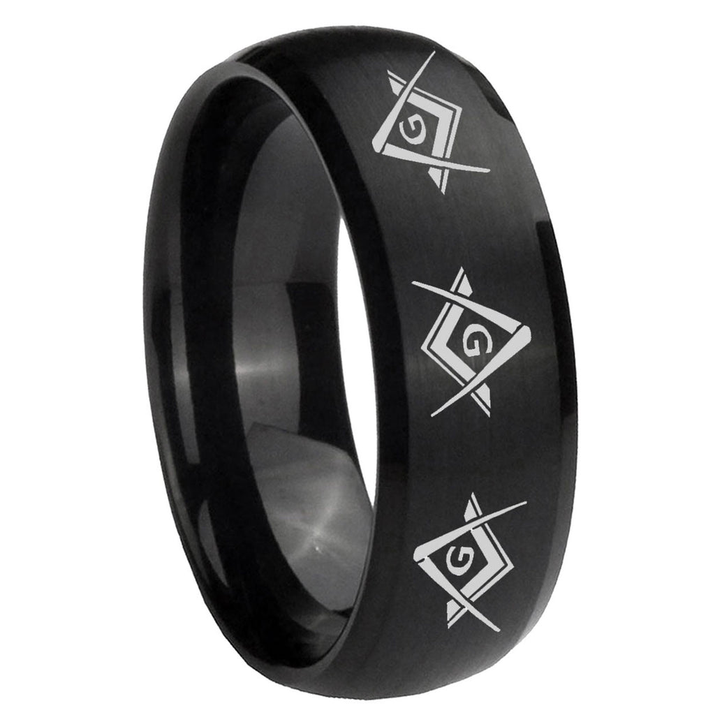 8MM Master Mason Masonic Dome Brush Black Tungsten Carbide Ring