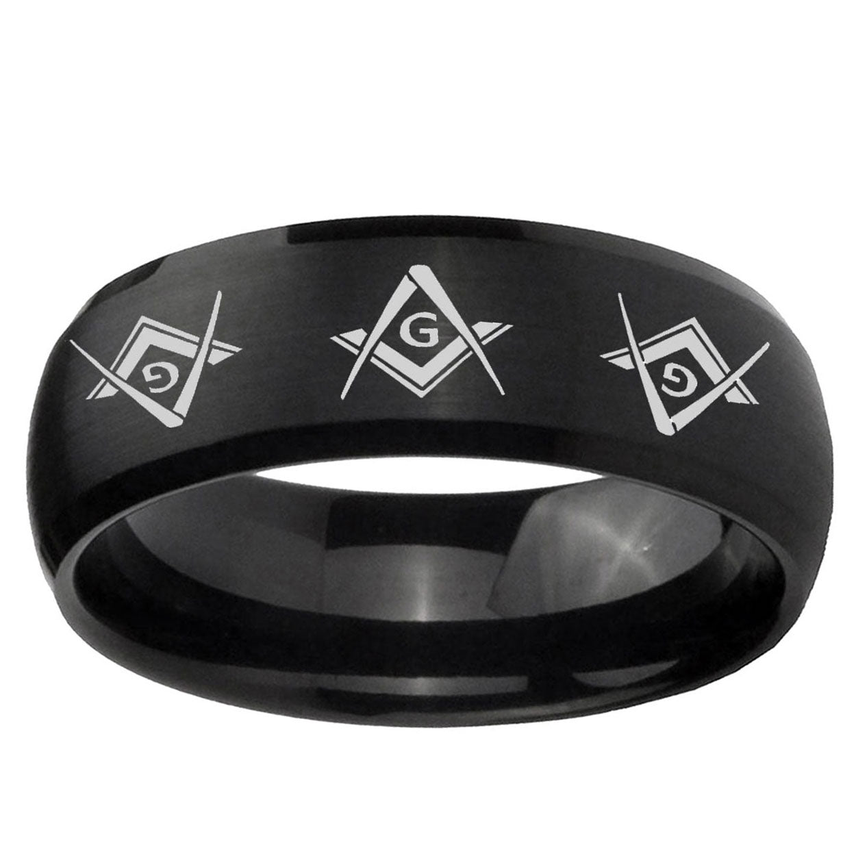 5MMMaster Mason Masonic Dome Brush Black Tungsten Carbide Ring