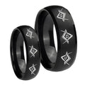 Master Mason Masonic Dome Brush Black Tungsten Matching Ring Set