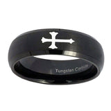 10mm-Christian-Cross-Dome-Brush-Black-Tungsten-Carbide-Wedding-Band-Ring