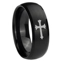 10mm Christian Cross Dome Brush Black Tungsten Carbide Wedding Band Ring
