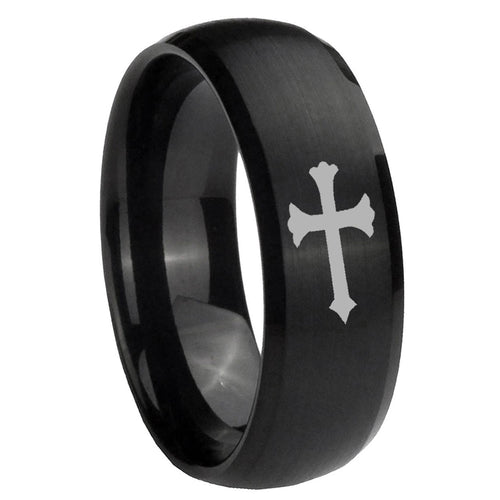 10mm Christian Cross Dome Brush Black Tungsten Carbide Wedding Band Ring