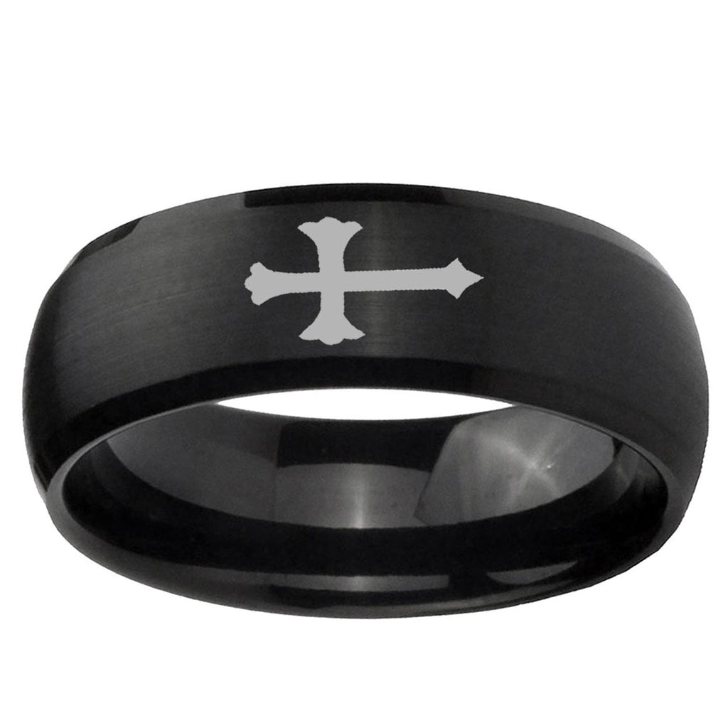 10mm Christian Cross Dome Brush Black Tungsten Ring
