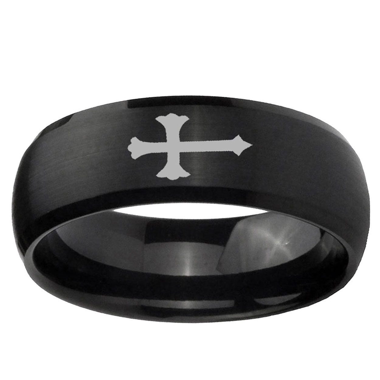 10mm Christian Cross Dome Brush Black Tungsten Ring