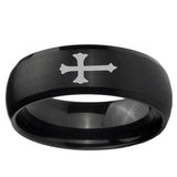5, 8mm Christian Cross Dome Brush Black Tungsten Ring