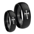 Christian Cross Dome Brush Black Tungsten Bridal Set Ring