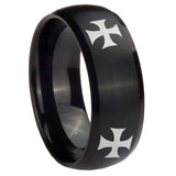 10mm-4-Maltese-Cross-Dome-Brush-Black-Tungsten-Carbide-Men's-Engagement-Band