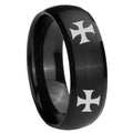10mm 4 Maltese Cross Dome Brush Black Tungsten Carbide Men's Engagement Band