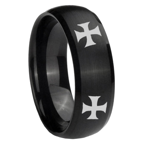 10mm 4 Maltese Cross Dome Brush Black Tungsten Carbide Men's Engagement Band
