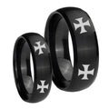 4 Maltese Cross Dome Brush Black Tungsten His Hers Ring Set