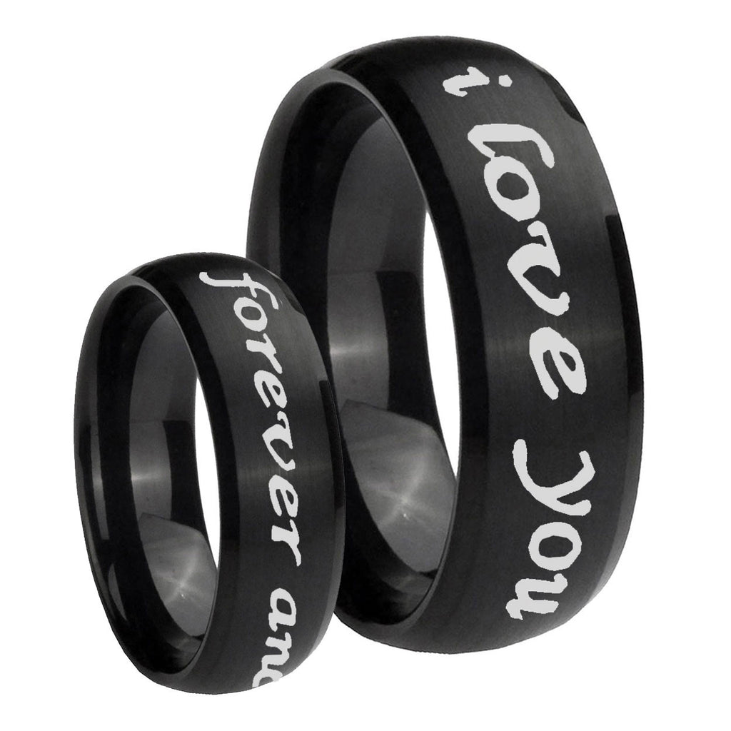 10mm I Love You Forever and ever Dome Brush Black Tungsten Rings for Men