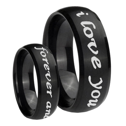 10mm I Love You Forever and ever Dome Brush Black Tungsten Rings for Men