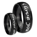 8MM I Love You Forever ever Dome Brush Black Tungsten Mens Ring 