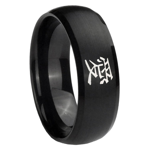 10mm Kanji Love Dome Brush Black Tungsten Carbide Engagement Ring