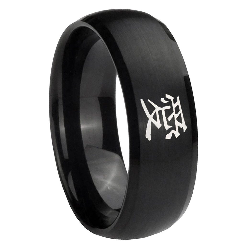 8MM Kanji Love Dome Brush Black Tungsten Wedding Bands Ring