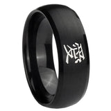 8mm Kanji Love Dome Brush Black Tungsten Carbide Wedding Bands Ring