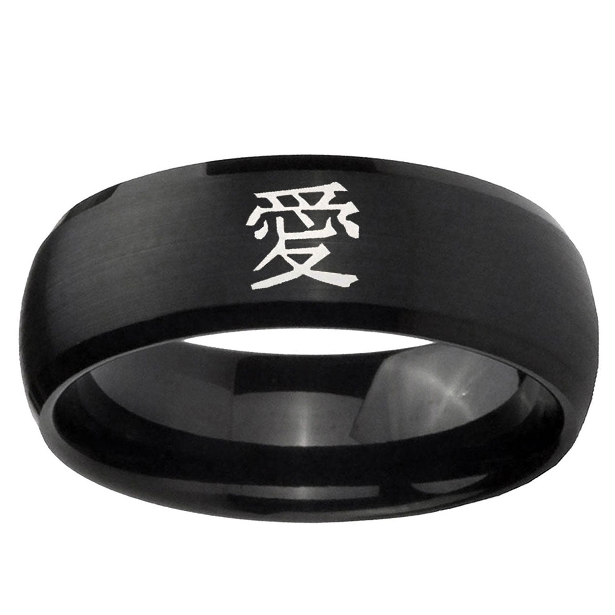 5MMKanji Love Dome Brush Black Tungsten Wedding Bands Ring