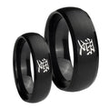 Kanji Love Dome Brush Black Tungsten Bridal Set Rings