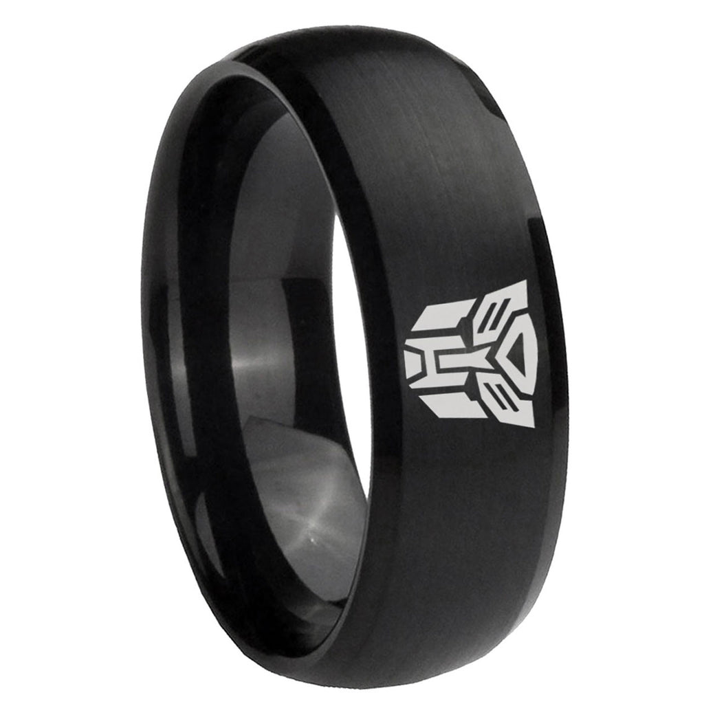 10mm Transformers Autobot Dome Brush Black Tungsten Carbide Men's Bands Ring