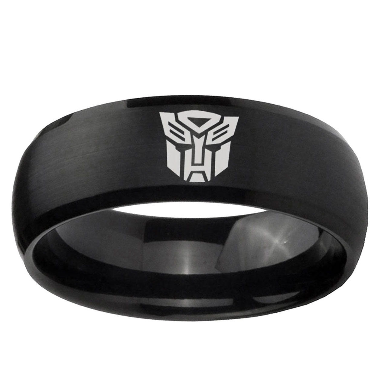 10mm Transformers Autobot Dome Brush Black Tungsten Ring