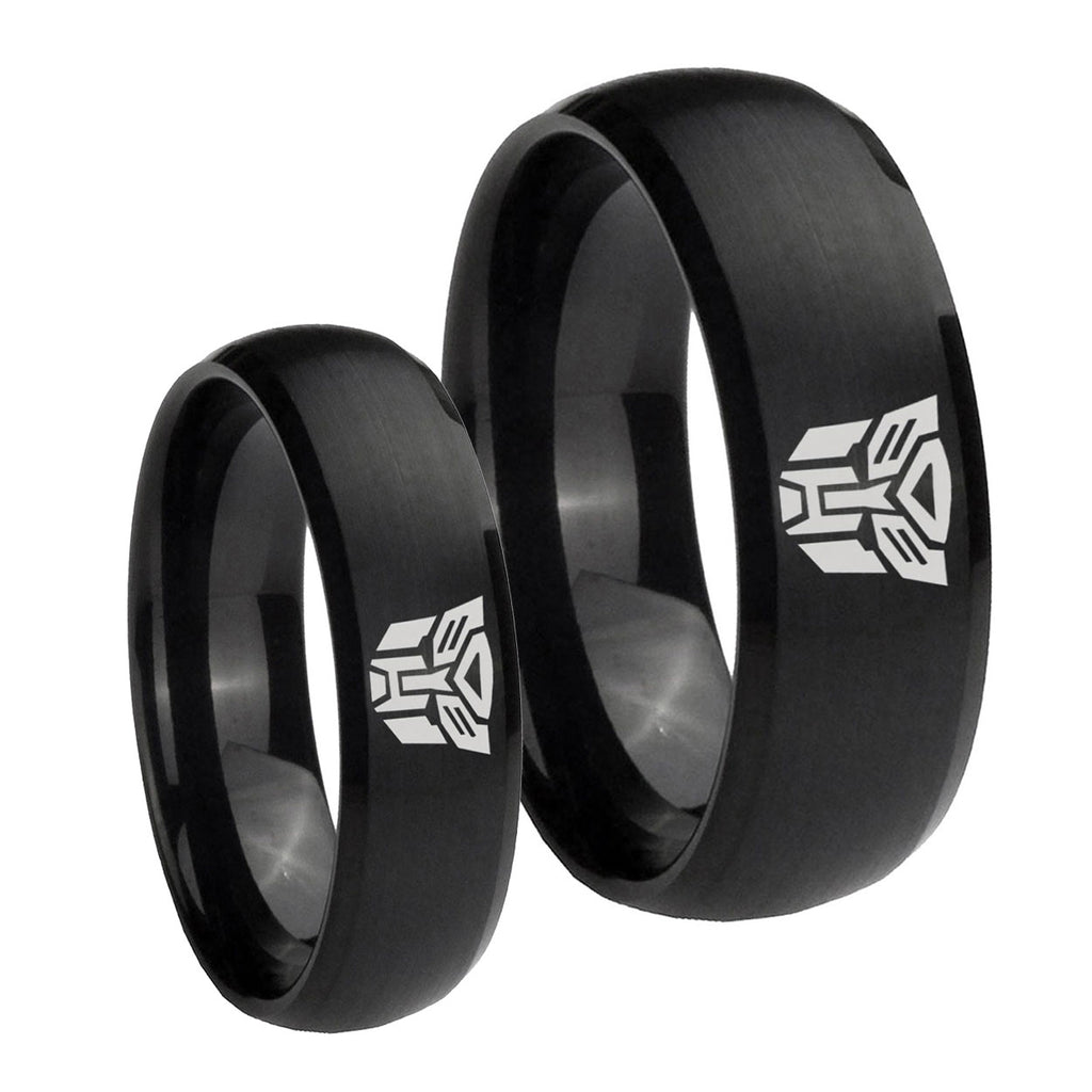 Transformers Autobot Dome Brush Black Tungsten Promise Ring Set