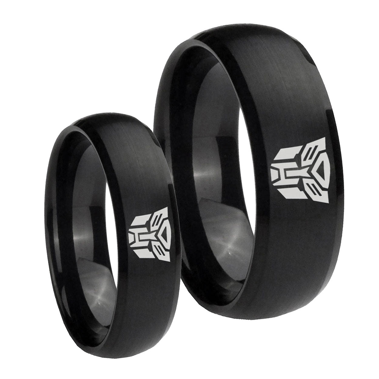 Transformers Autobot Dome Brush Black Tungsten Promise Ring Set