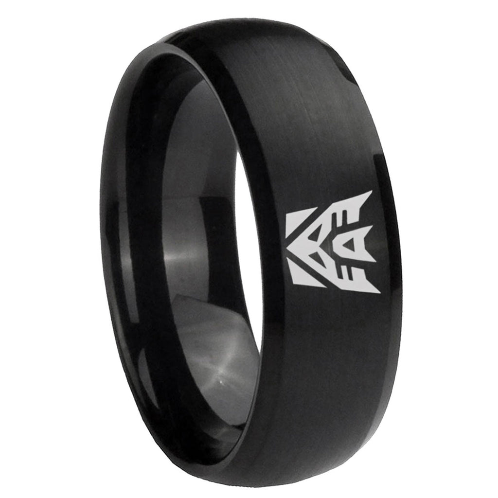 10mm Decepticon Transformers Dome Brush Black Tungsten Carbide Mens Bands Ring