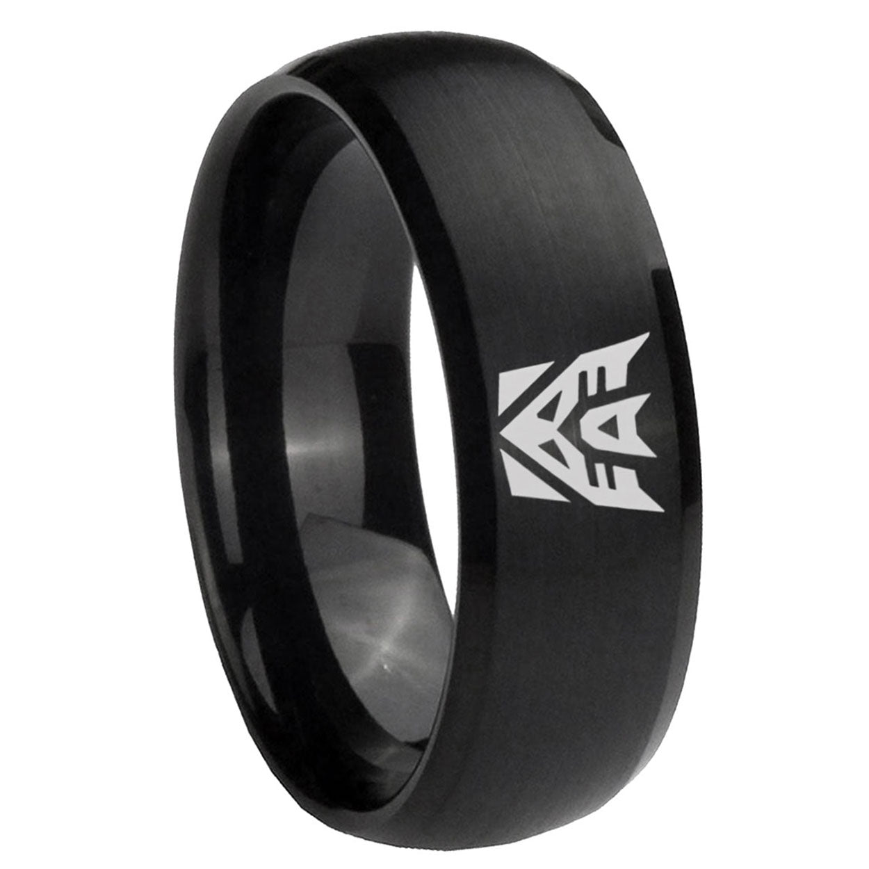 10mm Decepticon Transformers Dome Brush Black Tungsten Carbide Mens Bands Ring
