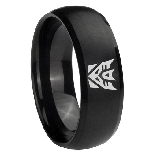 10mm Decepticon Transformers Dome Brush Black Tungsten Carbide Mens Bands Ring