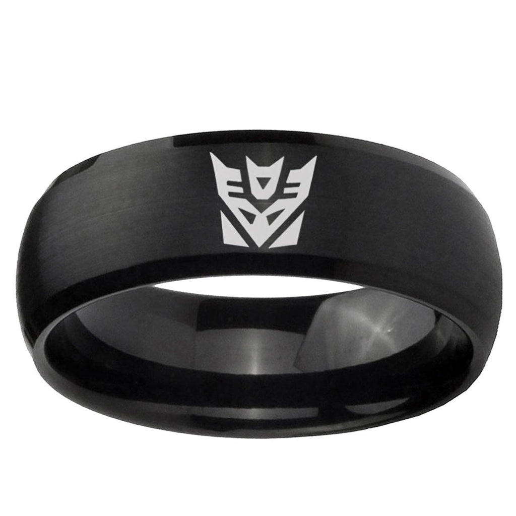 10mm Decepticon Transformers Dome Brush Black Tungsten Carbide Mens Bands Ring