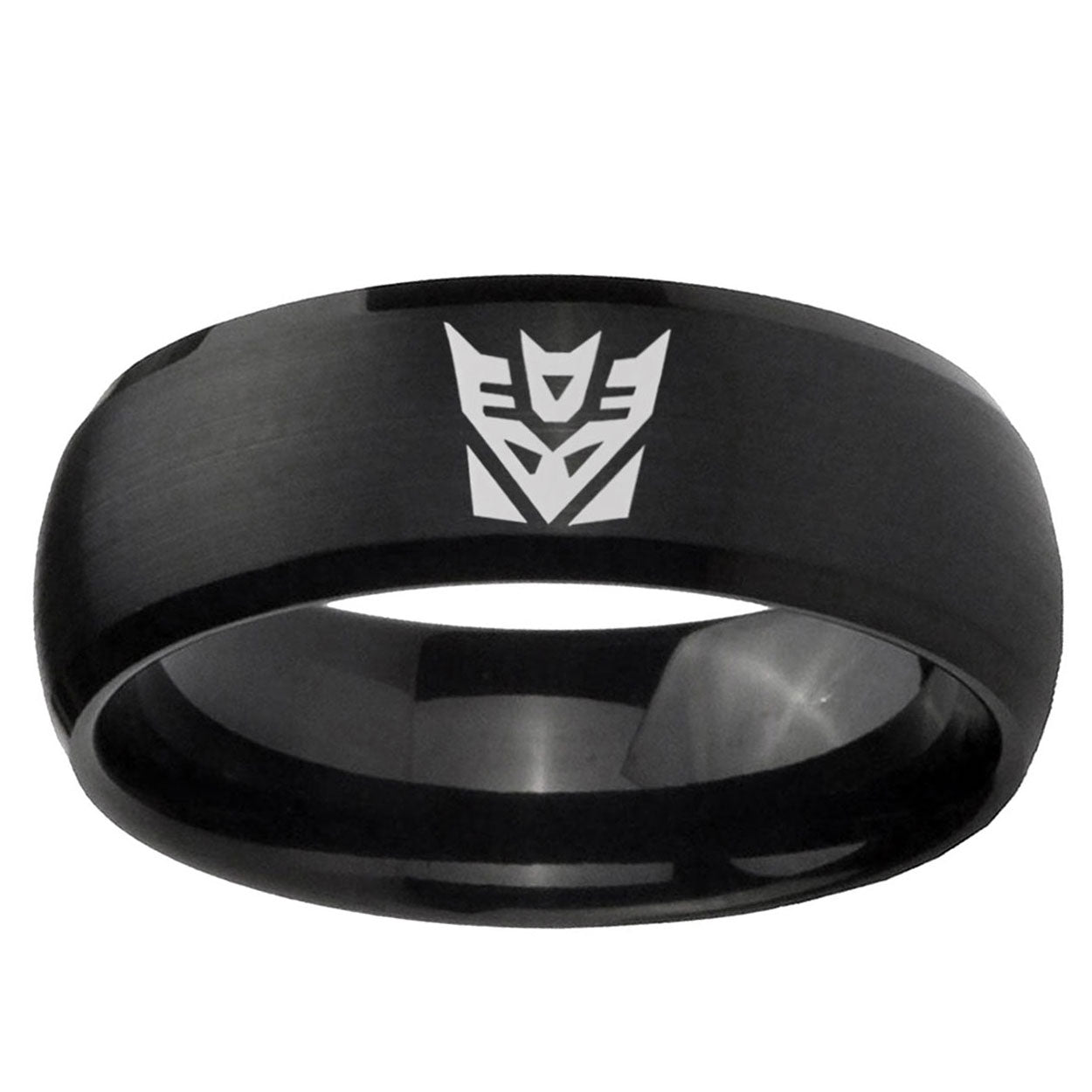 10mm Decepticon Transformers Dome Brush Black Tungsten Carbide Mens Bands Ring