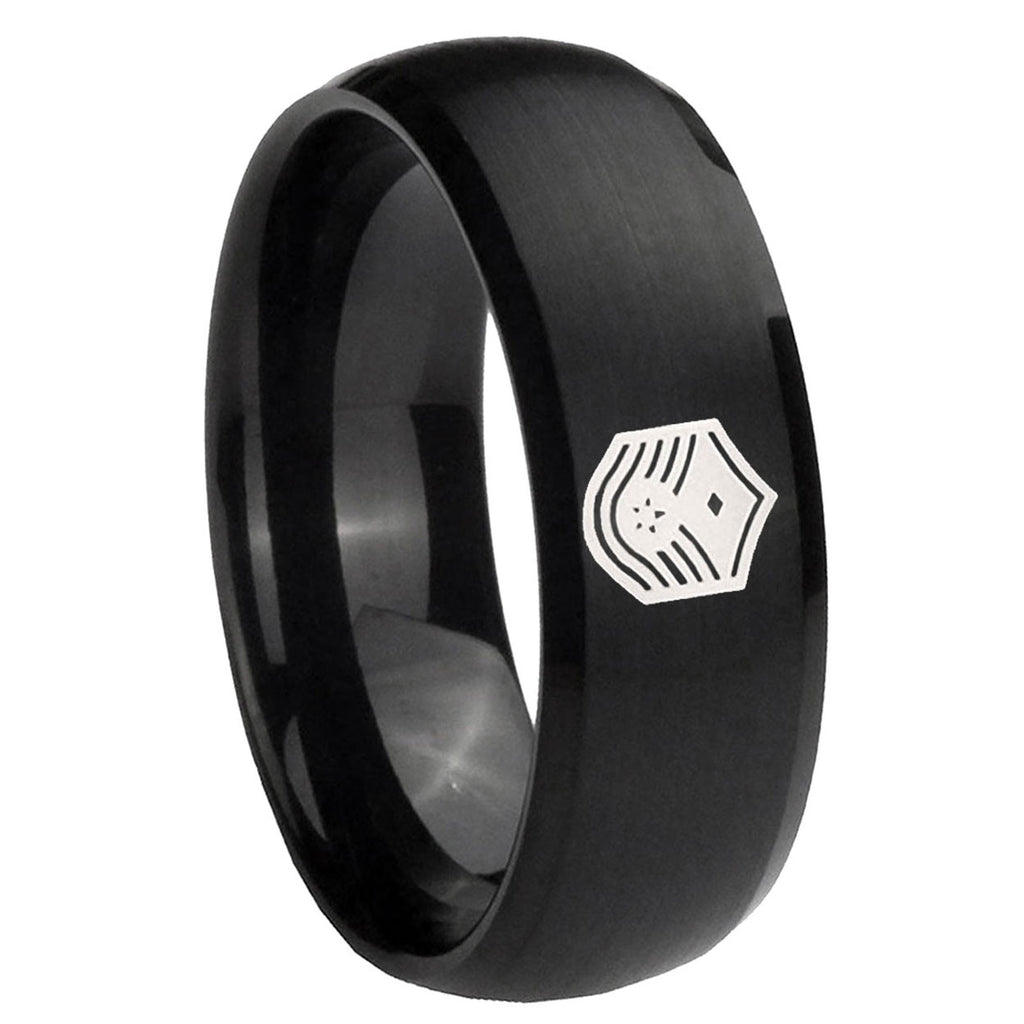 10mm Chief Master Sergeant Vector Dome Brush Black Tungsten Carbide Bands Ring
