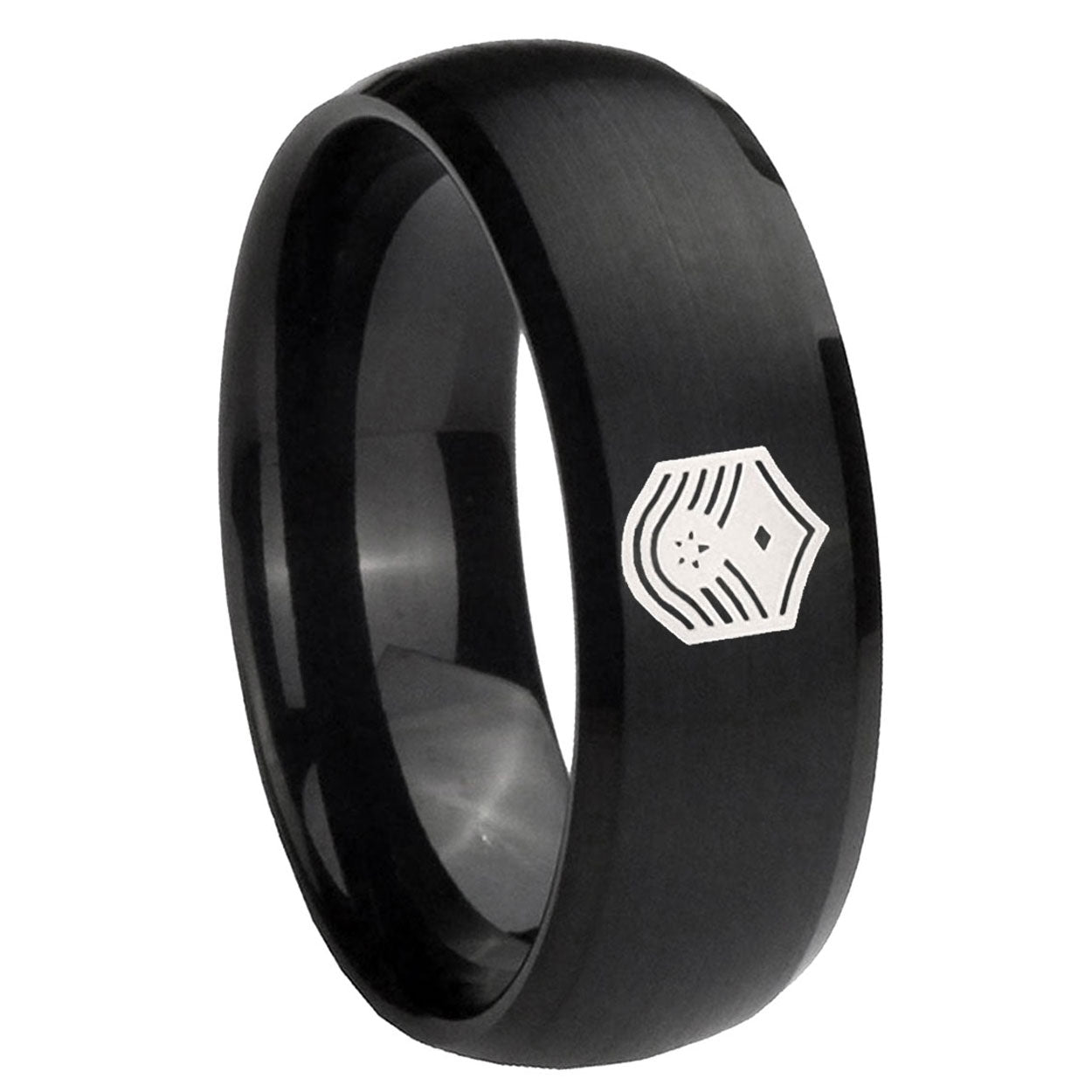 10mm Chief Master Sergeant Vector Dome Brush Black Tungsten Carbide Bands Ring