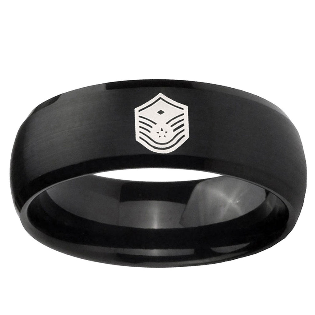 10mm Chief Master Sergeant Vector Dome Brush Black Tungsten Ring