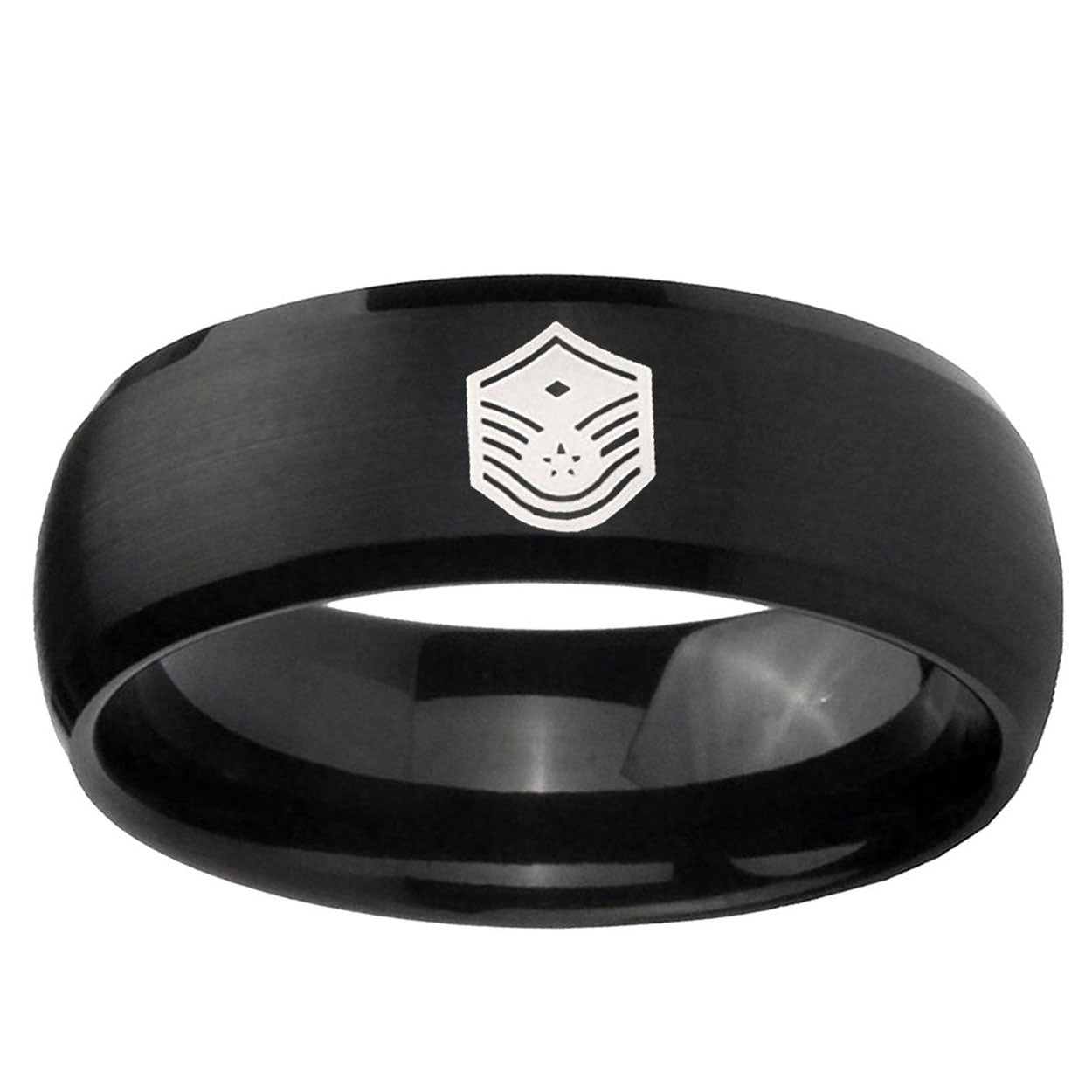 10mm Chief Master Sergeant Vector Dome Brush Black Tungsten Ring