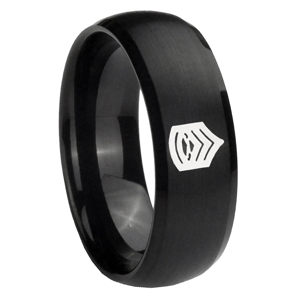 10mm Army Sergeant Major Dome Brush Black Tungsten Carbide Mens Wedding Ring