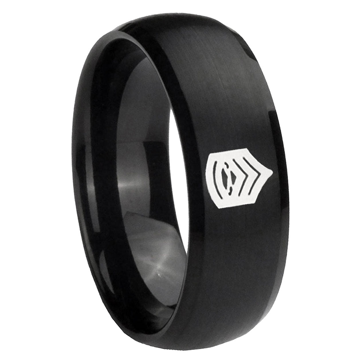 10mm Army Sergeant Major Dome Brush Black Tungsten Carbide Mens Wedding Ring