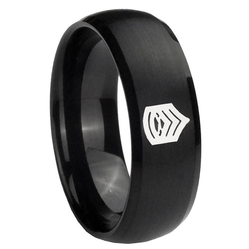 10mm Army Sergeant Major Dome Brush Black Tungsten Carbide Mens Wedding Ring