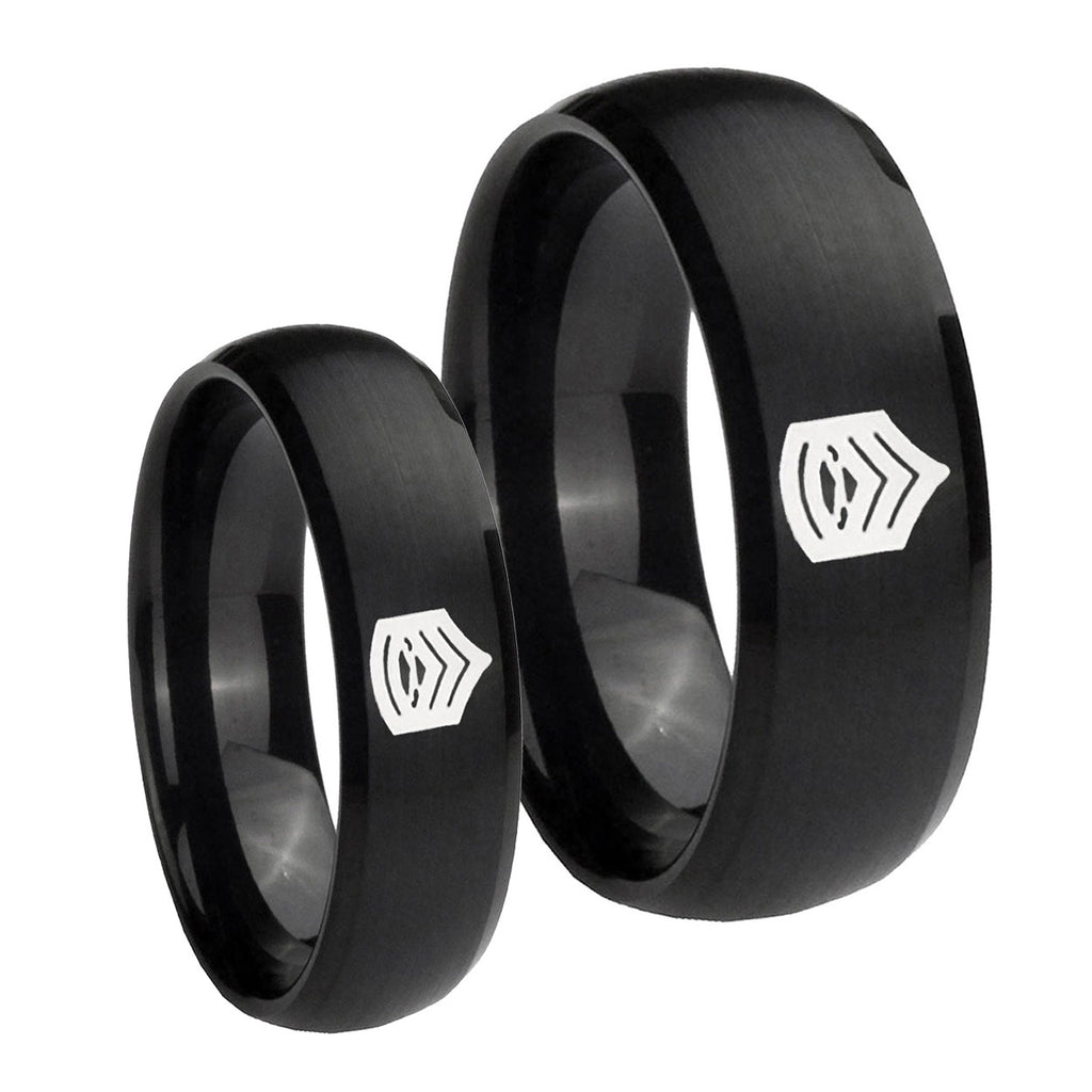 Army Sergeant Major Dome Brush Black Tungsten His And Hers Ring
